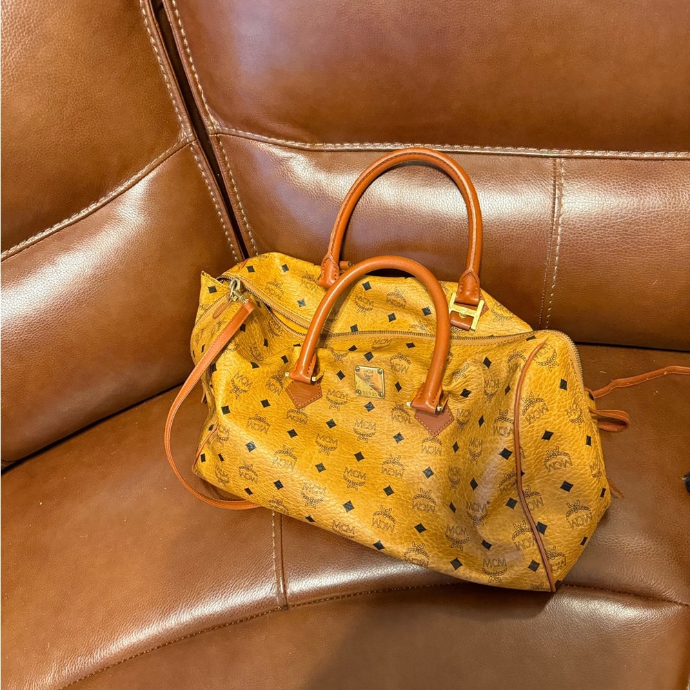 MCM Women's Tan Visetos Satchel- authentic